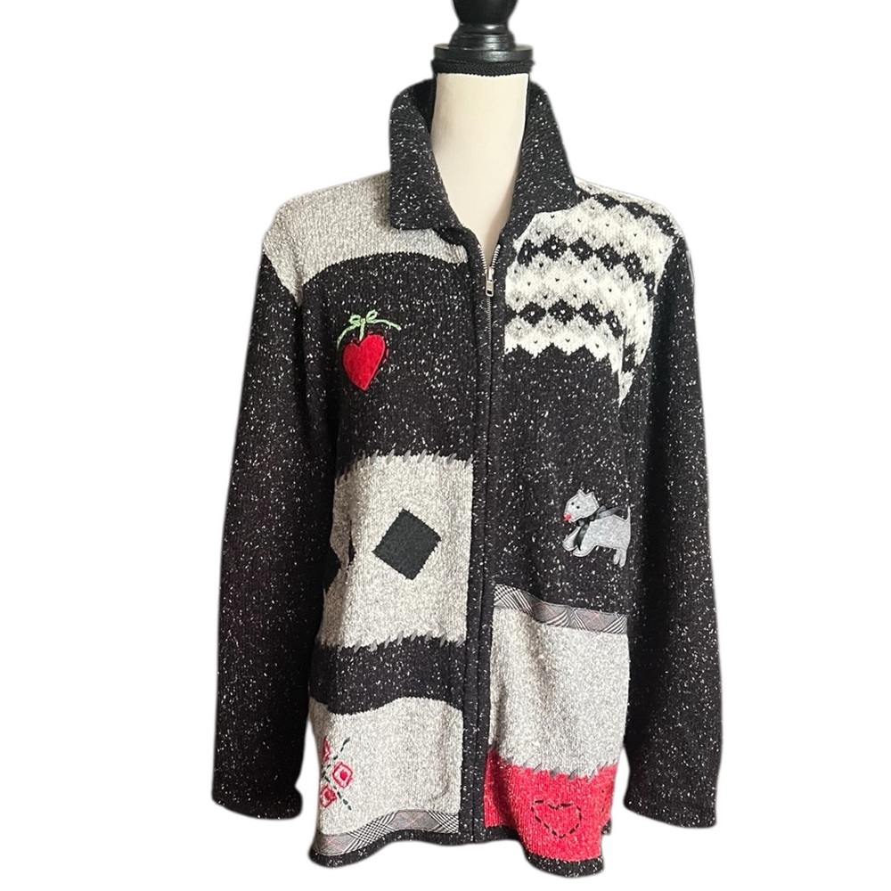 Vintage 90’s Dog Theme TANJAY Zipper front sweater cardigan. SZ. Large.